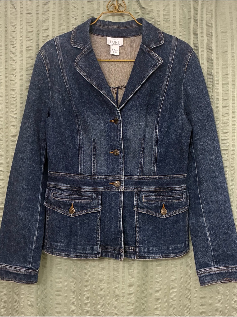 LOFT Dark Blue Denim Blazer Jacket with Button Pockets